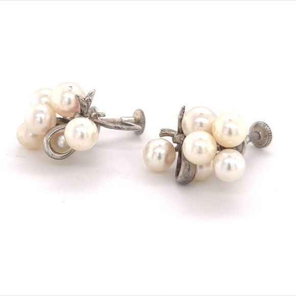 Mikimoto Estate Akoya Pearl Earrings Sterling Silver 6.65 mm 7.2 Gr M235 - Picture 13 of 13
